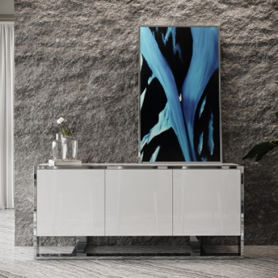 Picture of Modrest Fauna - Modern White High Gloss & Stainless Steel Buffet