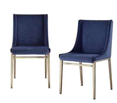 Picture of Modrest Mimi - Contemporary Blue Velvet & Antique Brass Dining Chair (Set of 2)