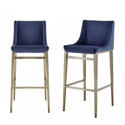 Picture of Modrest Mimi - Contemporary Blue Velvet & Antique Brass Bar Stool (Set of 2)