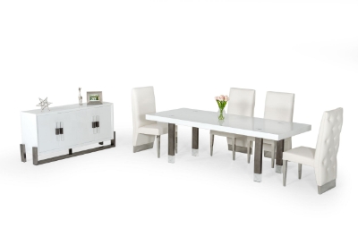 Picture of Modrest Lenny- Modern White High Gloss & Stainless Steel Gun Metal Dining Table