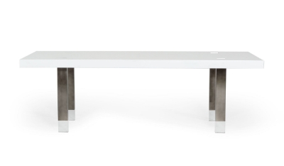 Picture of Modrest Lenny- Modern White High Gloss & Stainless Steel Gun Metal Dining Table