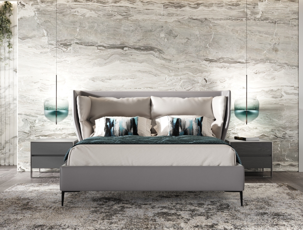 Picture of Modrest Jolene - Eastern King Dark & Light Grey Leatherette Bed