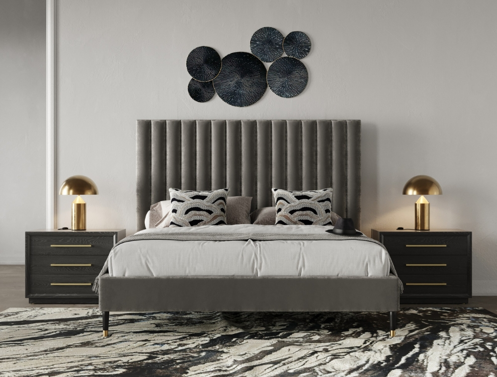 Picture of Modrest Hemlock - Modern Grey Velvet Bed