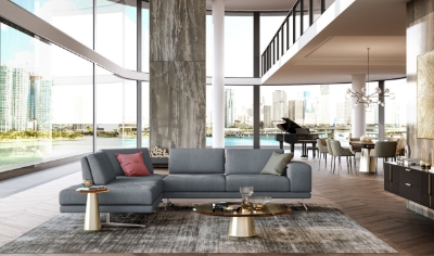 Picture of Lamod Italia Mood - Contemporary Blue Leather Left Facing Sectional Sofa