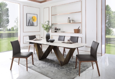 Picture of Modrest Melanie - Modern White Ceramic & Brushed Brown Dining Table