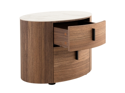 Picture of Modrest Chelton - Contemporary White Ceramic & Walnut Oval Nightstand