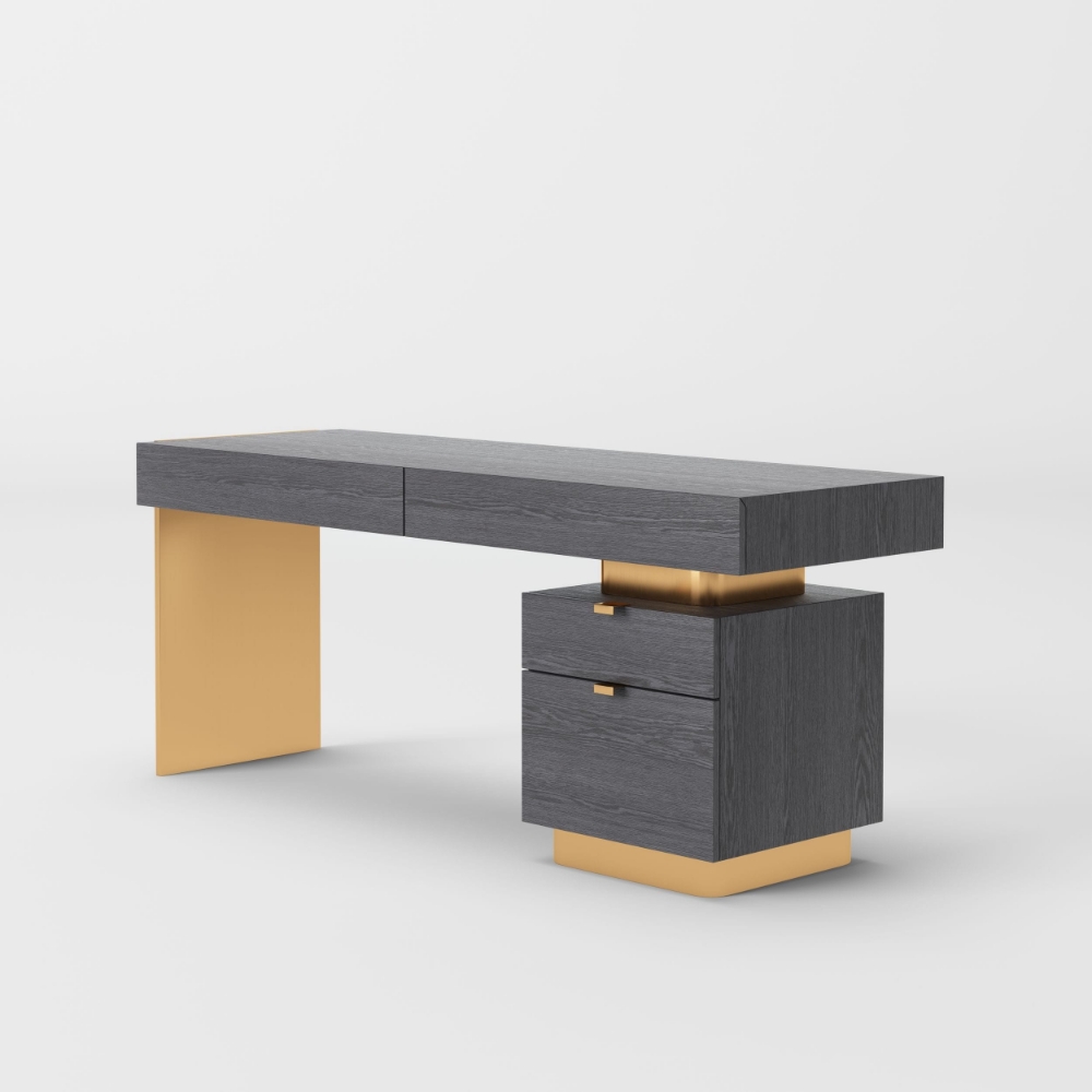 Picture of Modrest Trahan - Modern Grey Elm & Gold Office Desk