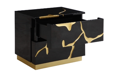 Picture of Modrest Aspen - Modern Wide Black and Gold Nightstand