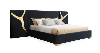 Picture of Modrest Aspen - Eastern King Glam Black Velvet & Gold Bed