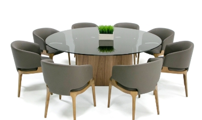 Picture of Modrest Kaye - Modern Walnut + Glass 71" Round Dining Table