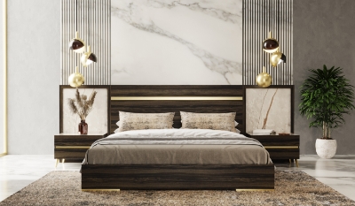 Picture of Nova Domus Velondra - Modern Eucalypto + Marble Bed with Two Nightstands