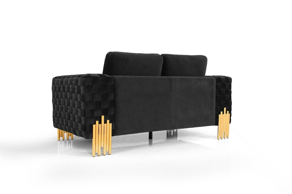 Picture of Divani Casa Georgia- Modern Velvet Glam Black + Gold Loveseat