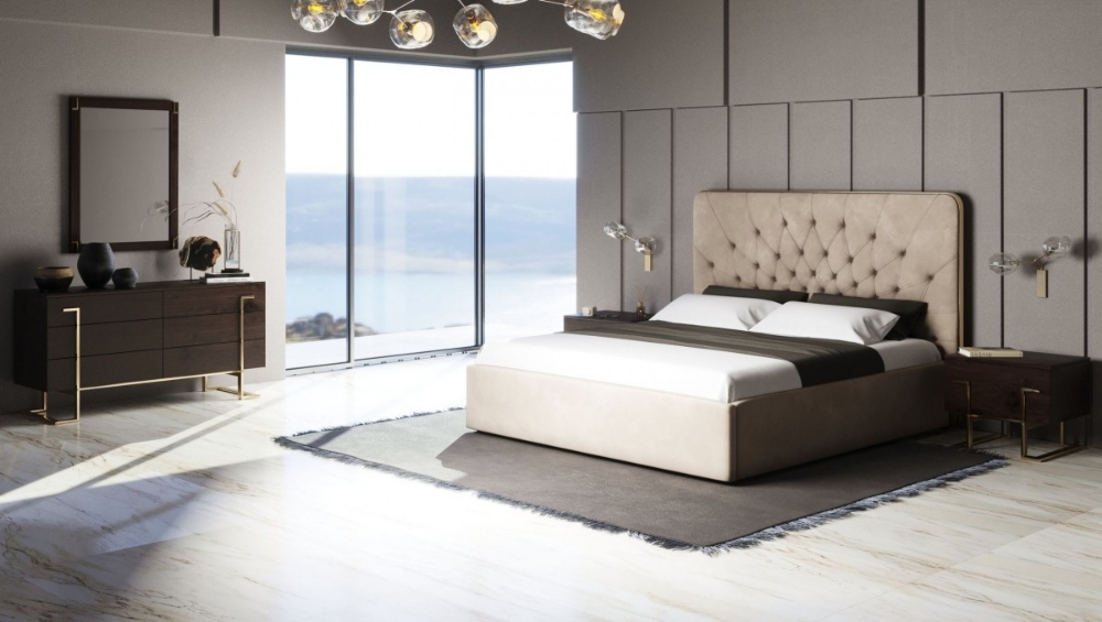 Picture of Modrest Moontide - Glam Beige Velvet and Brushed Brass Bed