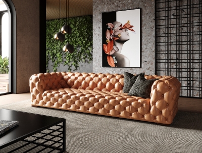 Picture of Divani Casa Dexter - Transitional Camel Full Italian Leather Tufted Sofa