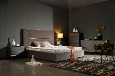 Picture of Modrest Duke Modern Grey Velvet & Black Gun Chrome Bedroom Set