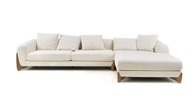 Picture of Modrest Fleury - Contemporary Cream Fabric and Walnut RAF Sectional Sofa