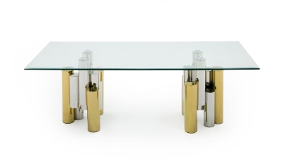 Picture of Modrest Chariot - Modern Glass and Silver Mix Gold Rectangular Dining Table