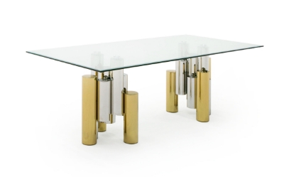 Picture of Modrest Chariot - Modern Glass and Silver Mix Gold Rectangular Dining Table