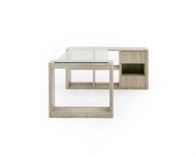 Picture of Nova Domus Roma - Modern Glass + Faux Travertine Reversible Desk