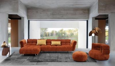 Picture of Divani Casa Jacinda - Modern Burnt Orange Fabric Left Facing Sectional Sofa + 2 Yellow Pillows