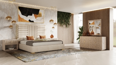 Picture of Nova Domus Daystar + Roma - Modern Beige Velvet + Travertine + Gold Bedroom Set