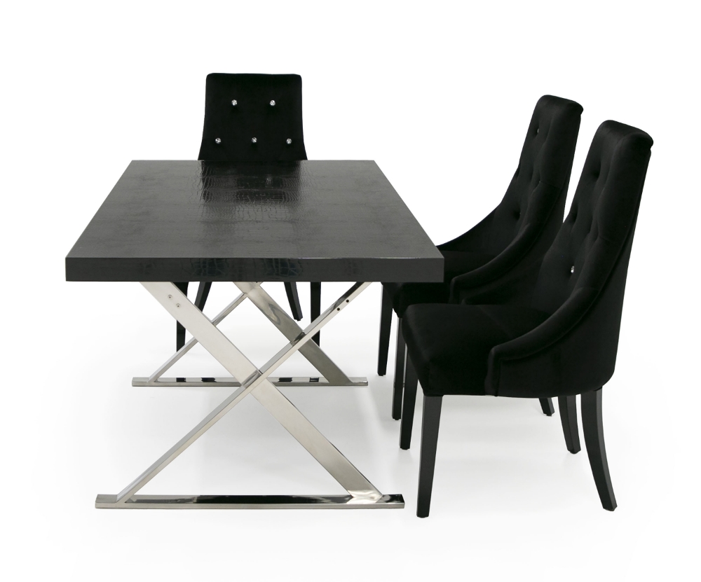 Picture of A&X Xavier - Modern Black Crocodile + Stainless Steel Dining Table