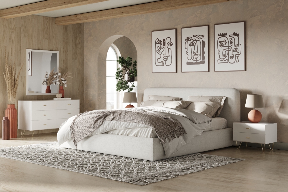 Picture of Modrest Liam - Modern Ivory Fabric Upholstered Bed