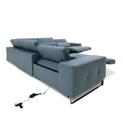 Picture of Lamod Italia Sorrento - Italian Steel Blue Leather Sectional Sofa with 2 Recliners