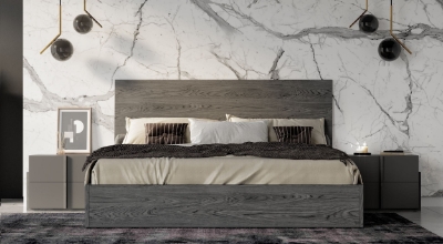 Picture of Nova Domus Lucia - Italian Modern Matte Grey / Elm Grey Bed + 2 Nightstands Set