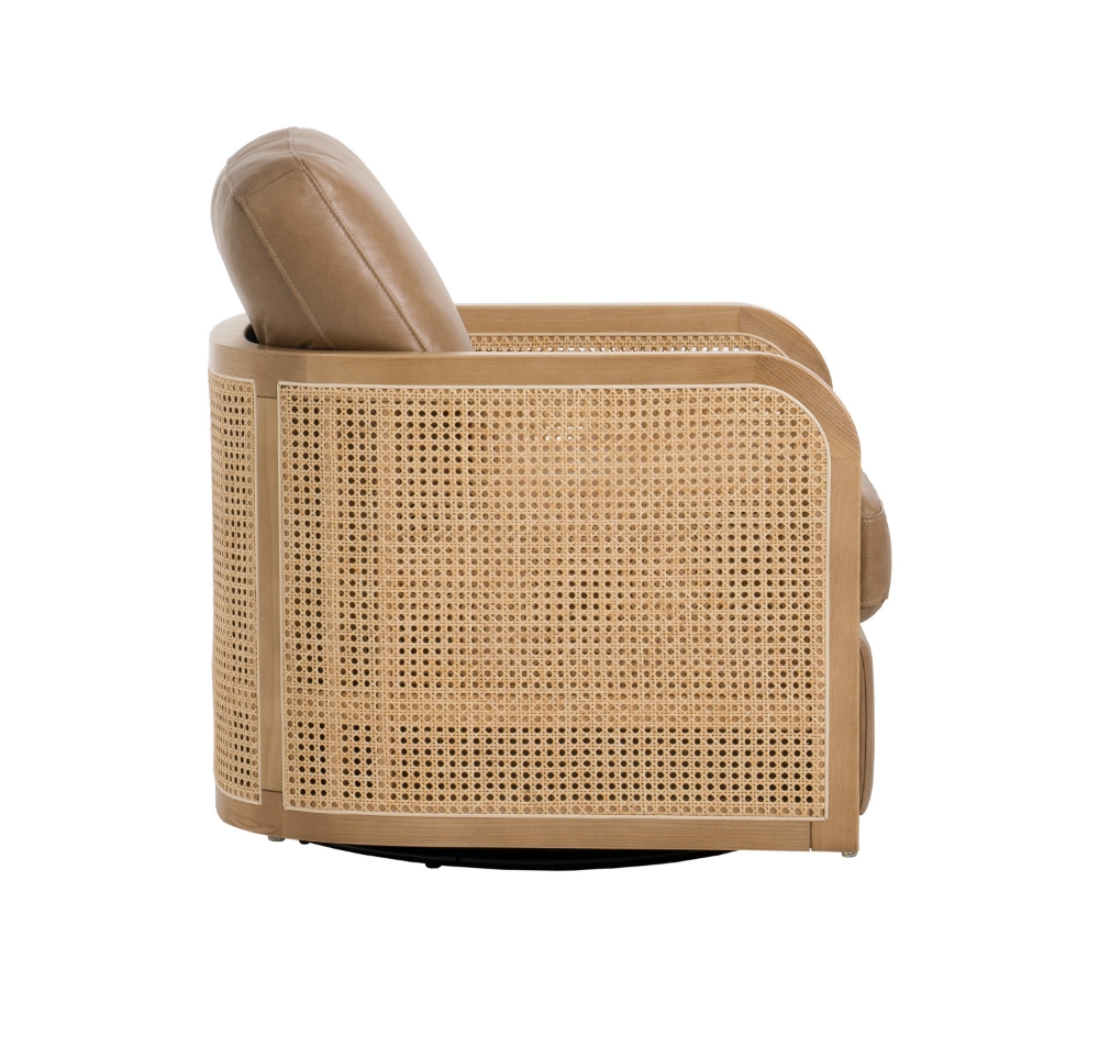 Picture of Divani Casa Danson - Modern Tan Leather + Wicker Swivel Accent Chair