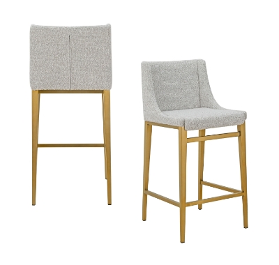 Picture of Modrest Mimi - Modern Light Grey Fabric + Antique Brass Counter Stool (Set of 2)