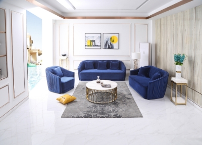 Picture of Divani Casa Palomar Modern Blue Velvet & Brass Sofa