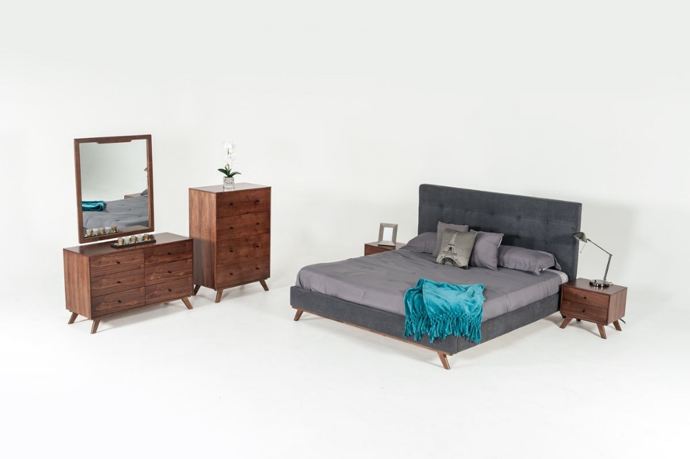 Picture of Eastern King Modrest Addison Mid-Century Modern Grey & Walnut Bedroom Set