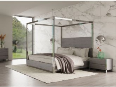 Picture of Eastern King Modrest Arlene Modern Grey Elm & Stainless Steel Canopy Bed