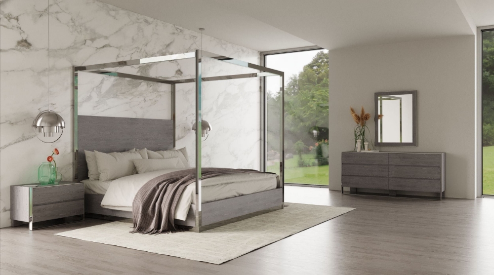 Picture of Eastern King Modrest Arlene Modern Grey Elm & Stainless Steel Bedroom Set