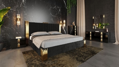 Picture of Queen Modrest Token Modern Black & Gold Bedroom Set