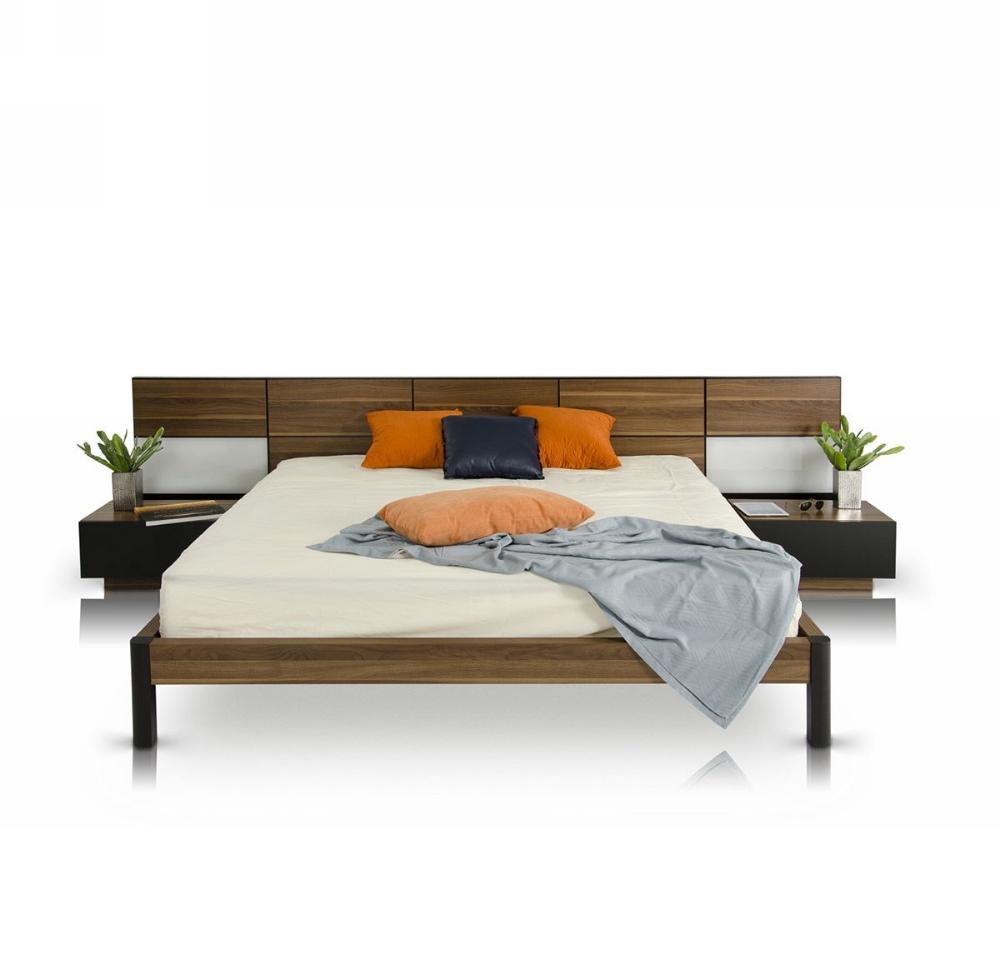 Picture of California King Rondo Mid-Century Platform Bed w/ Nightstands Storage And Lights