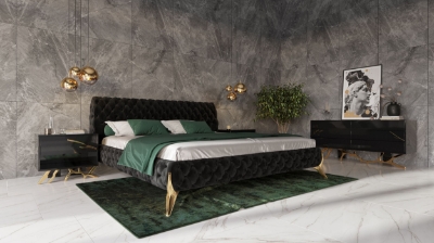 Picture of Eastern King Modrest Legend Modern Black Velvet &amp; Gold Bed