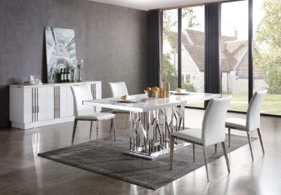 Picture of Modrest Marston Modern White Marble & Stainless Steel Dining Table