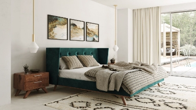 Picture of Eastern King Nova Domus Durango Modern Green Fabric & Walnut Bed