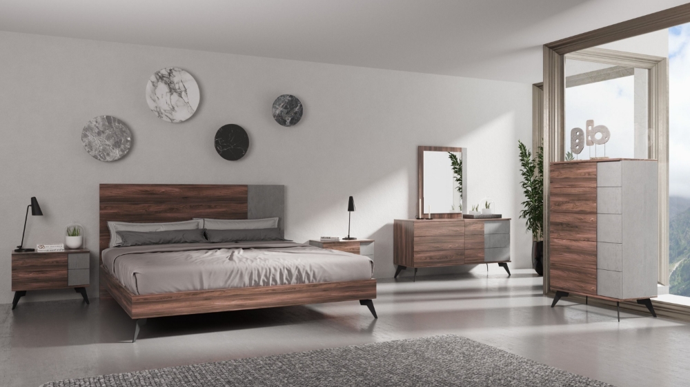 Picture of Nova Domus Palermo - Eastern King Italian Modern Faux Concrete & Noce Bodrum Bedroom Set