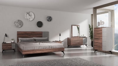 Picture of Nova Domus Palermo - Queen Italian Modern Faux Concrete & Noce Bodrum Bedroom Set