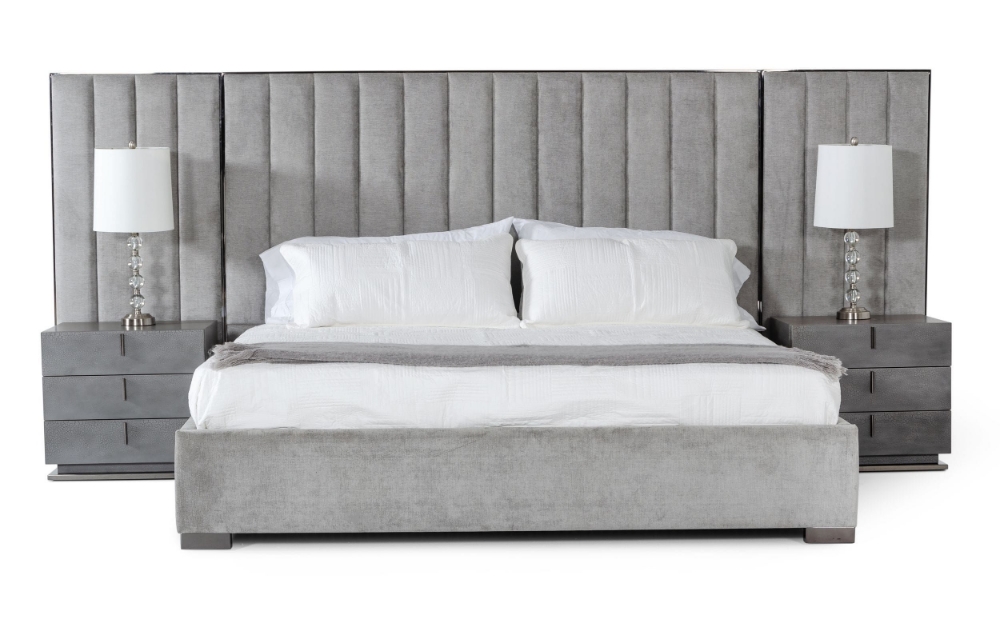 Picture of Eastern King Modrest Buckley - Modern Grey & Black Stainless Steel Bed w/ Nightstands