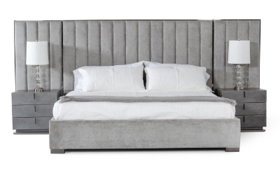 Picture of Eastern King Modrest Buckley - Modern Grey & Black Stainless Steel Bed w/ Nightstands