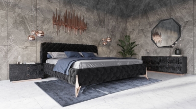 Picture of Eastern King Modrest Legend - Modern Black Velvet &amp; Rosegold Bed