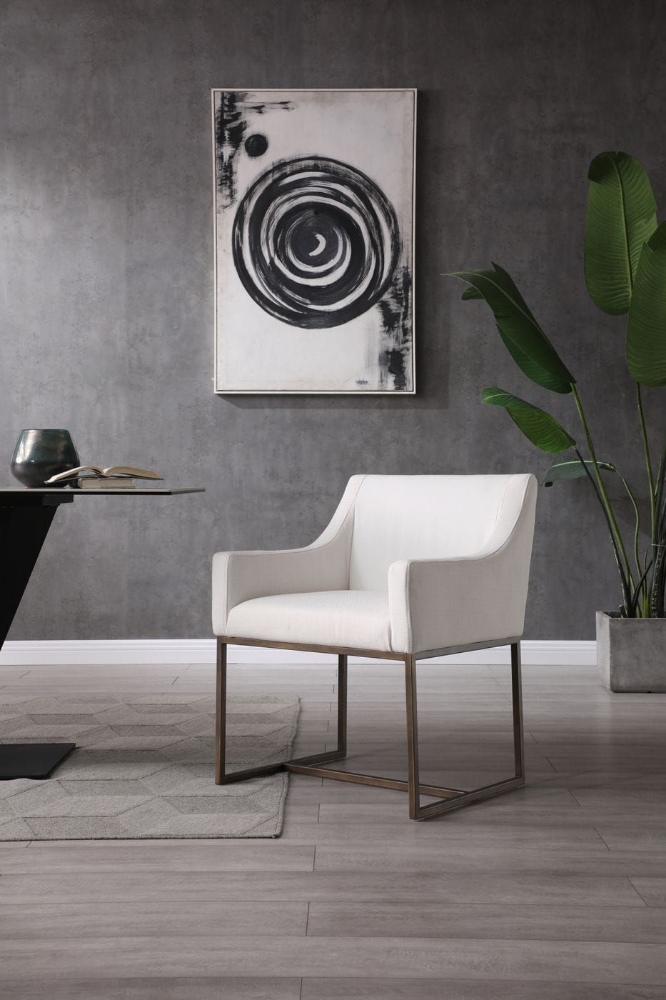 Picture of Modrest Elijah - Modern Off White & Copper Antique Brass Dining Chair