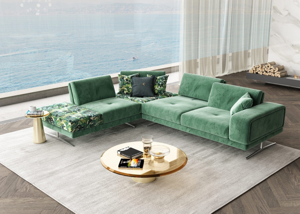 Picture of Lamod Italia Mood - Italian Green Velvet Left Facing Sectional Sofa