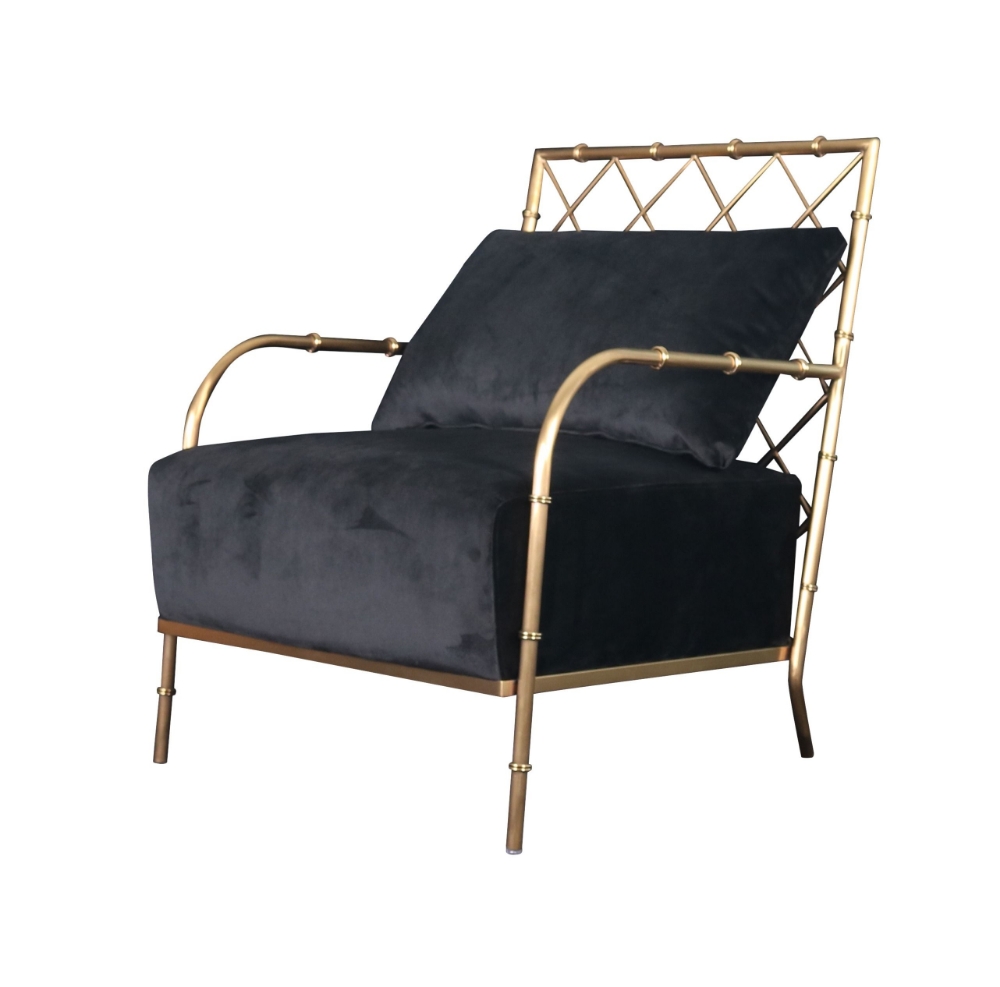 Picture of Divani Casa Ignacio - Glam Black Velvet & Gold Accent Chair