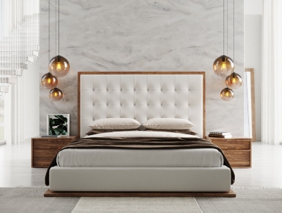 Picture of Modrest Amberlie - Eastern King White Vegan Leather & Walnut Bed