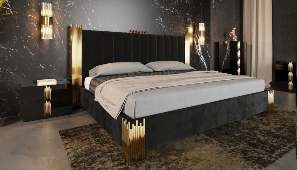 Picture of Modrest Token - Queen Modern Black + Gold Bed + Nightstands